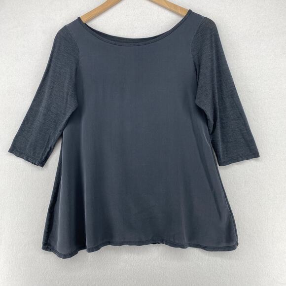 EILEEN FISHER Top S Silk Cotton Habutai Front Jersey Back 3/4 Sleeve Gray - Picture 1 of 10